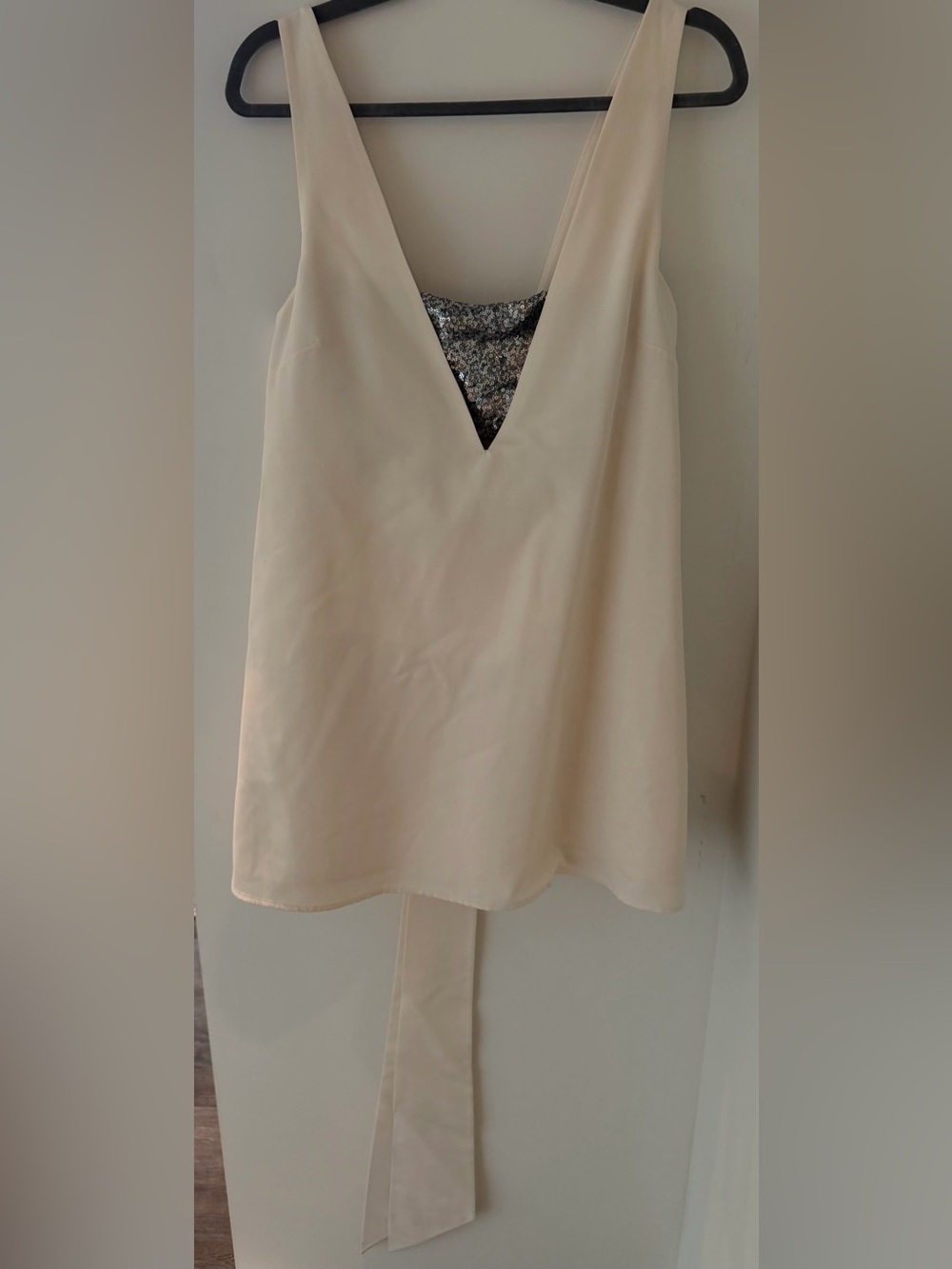 STAUD Cream V-Neck Camisole with Sequin Accent